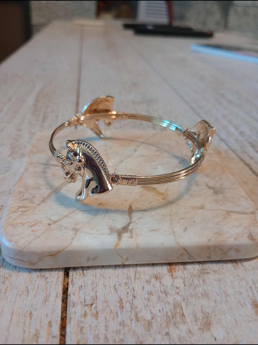 Gold-tone Horse Head Bangle Bracelet